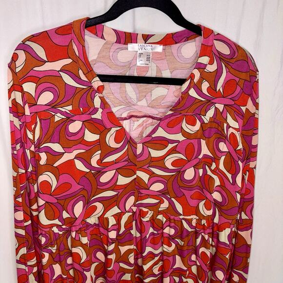 Lascana Venus Babydoll Pink Red long sleeve Top Retro 70s Womens Size Large EUC - Picture 4 of 11